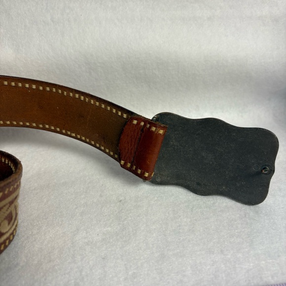 SOLD VTG Ralph Lauren Leather Belt sz S Brown Leather Embroidered Metal Plaque - Picture 4 of 14